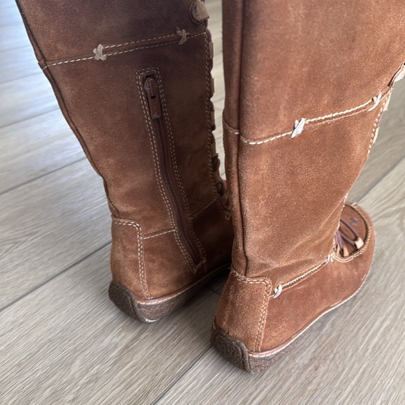 Y2K Timberland MOORELAND HOLLACE Women 7.5 Tall Lace Up Suede Leather Boots - Picture 4 of 12